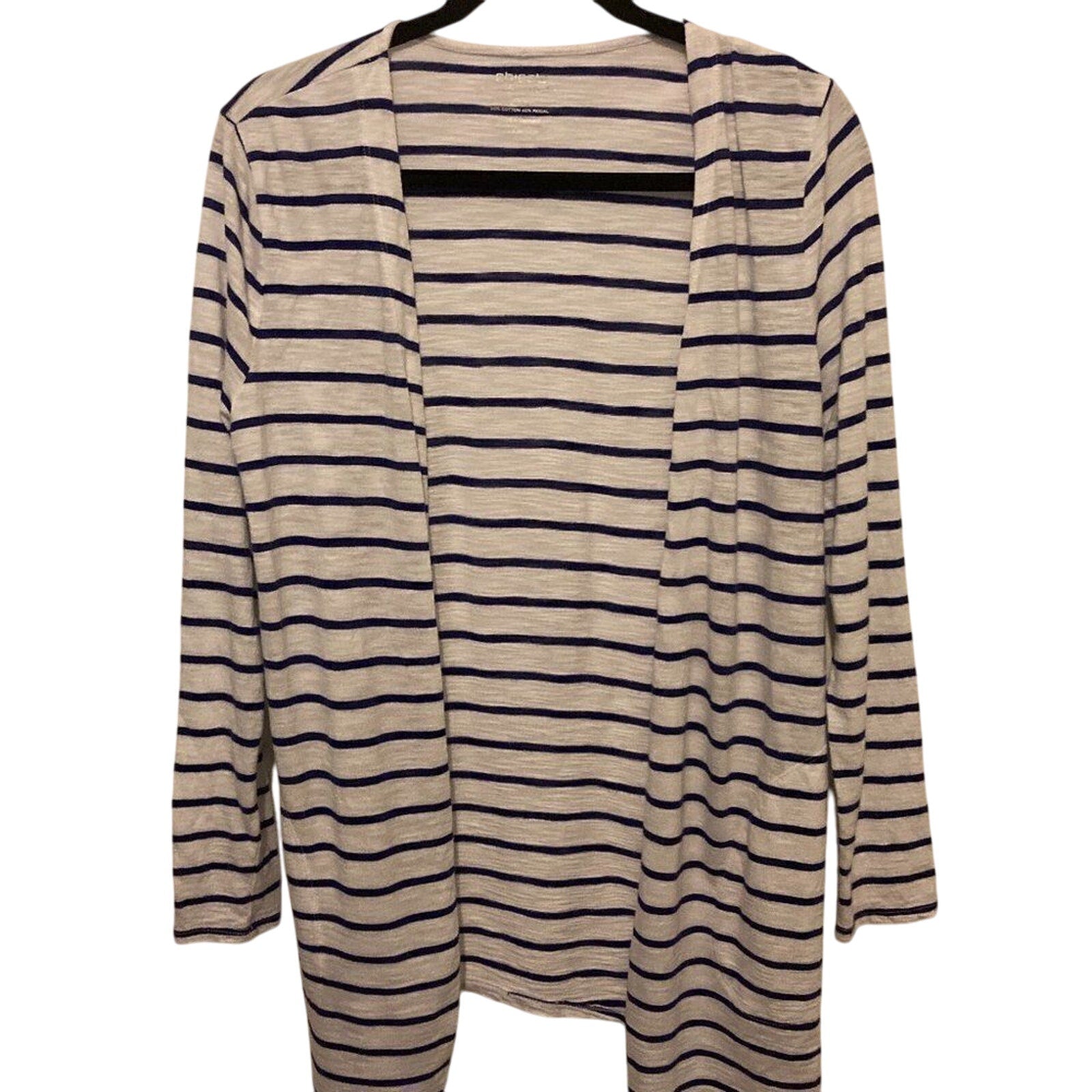 Chico's Striped Cotton The Ultimate Tee Collection Cotton Nautical Cardigan SZ 0