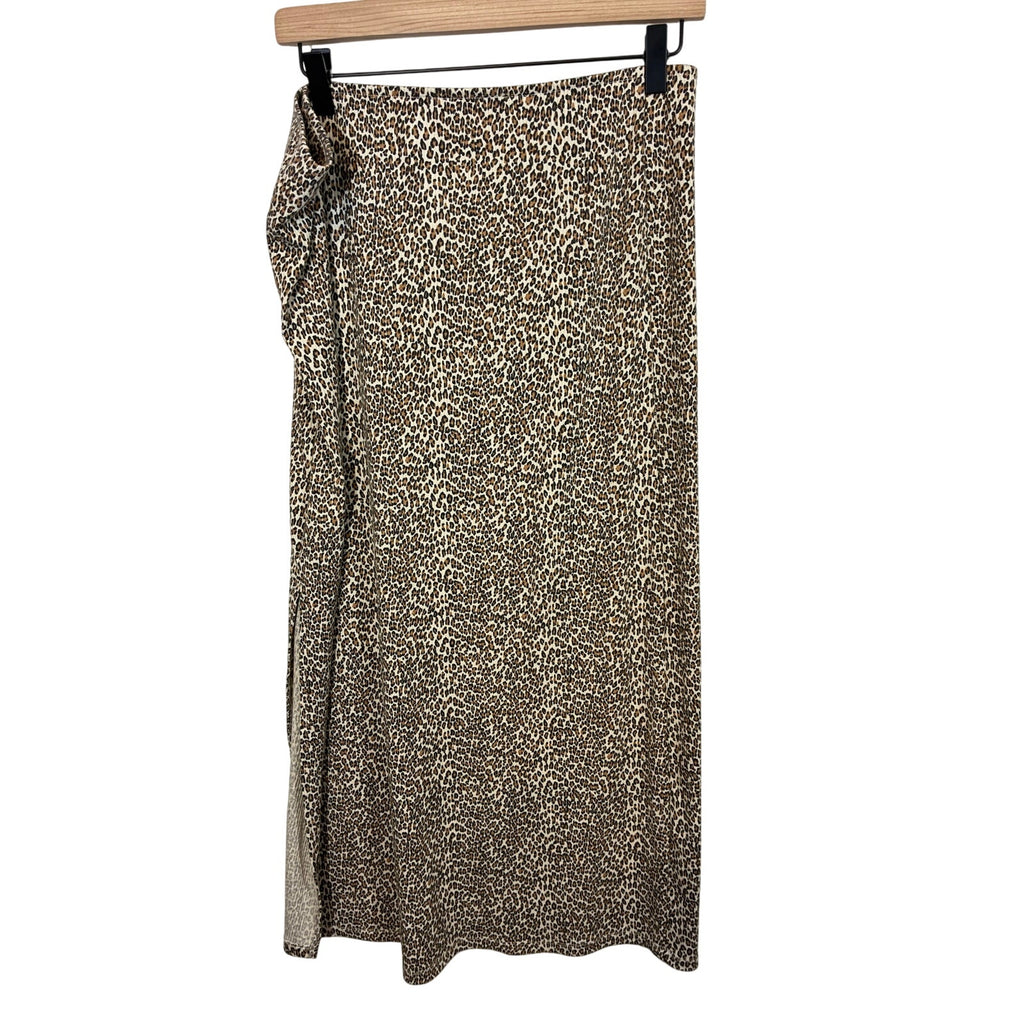 American Eagle Leopard Print Maxi Skirt Side Slit Neutral Animal Print Boho L