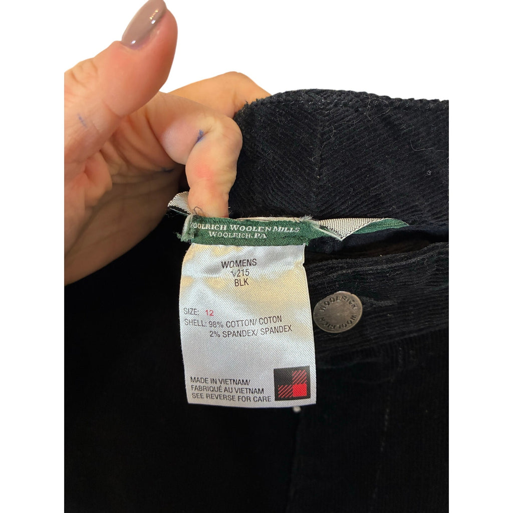 Woolrich Corduroy Pants 12 Black High-Rise Straight Leg Cotton Blend Casual
