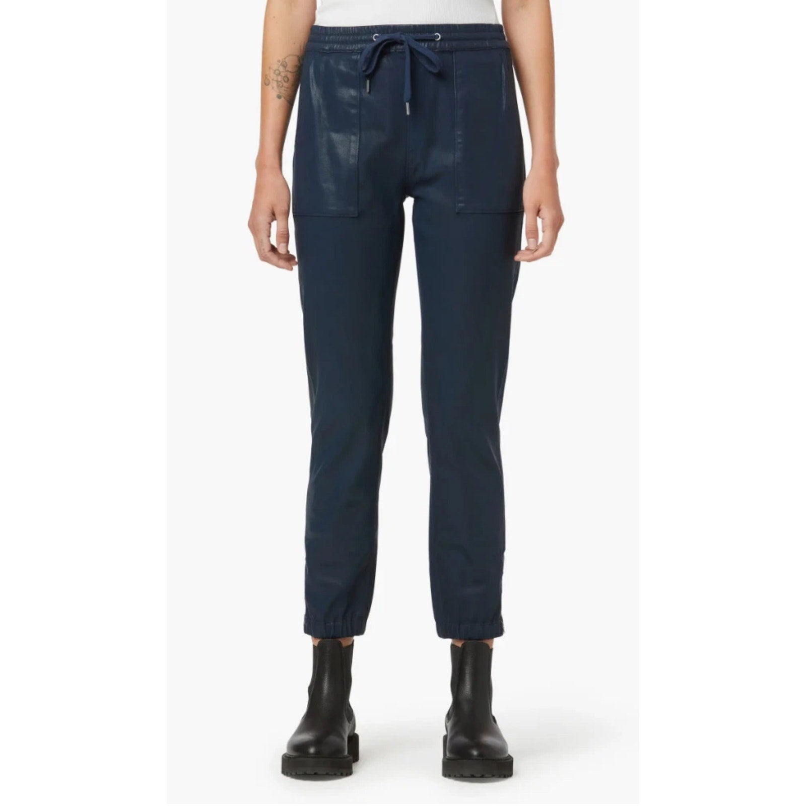 NWT Hudson Women's Blue Flat Front Ankle Zip Pockets Drawstring Jogger Pants M