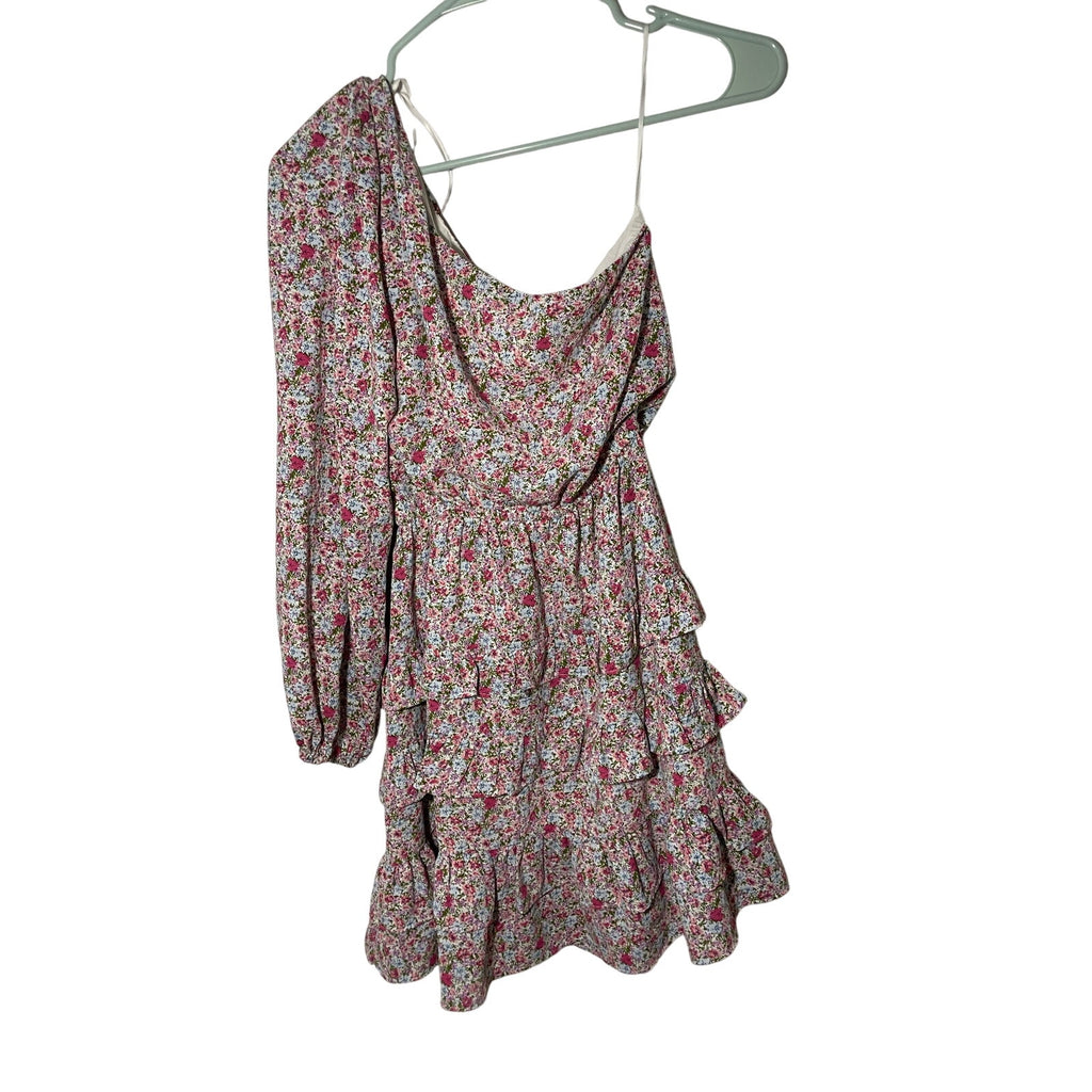 Lush XS Floral Bloom Core Coquette Whimsy One Shoulder Dainty Ruffle Mini Dress