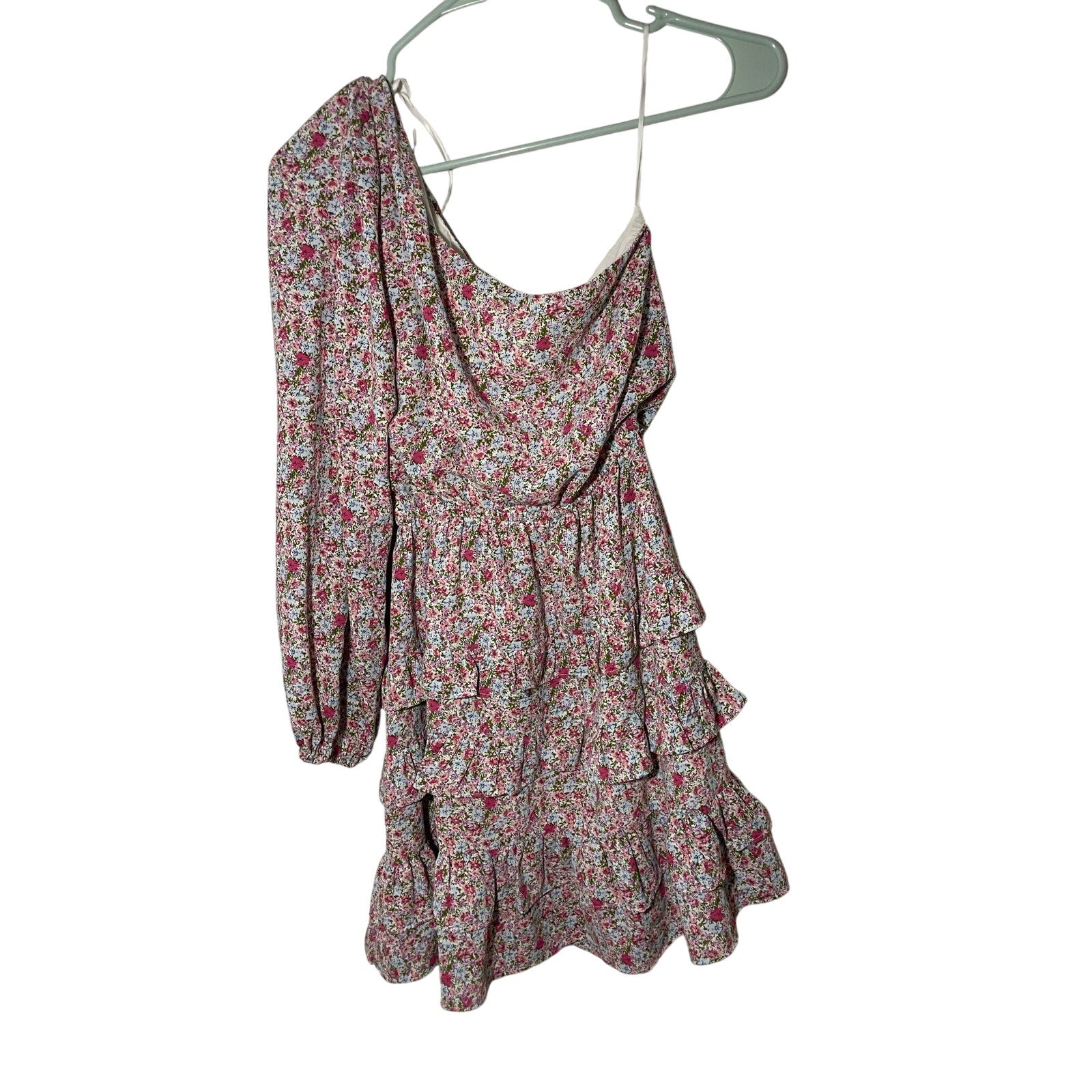 Lush XS Floral Bloom Core Coquette Whimsy One Shoulder Dainty Ruffle Mini Dress