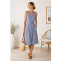 Monteau Coastal Preppy Sleeveless Button Front Belted Fit Flare Dress Pockets XS