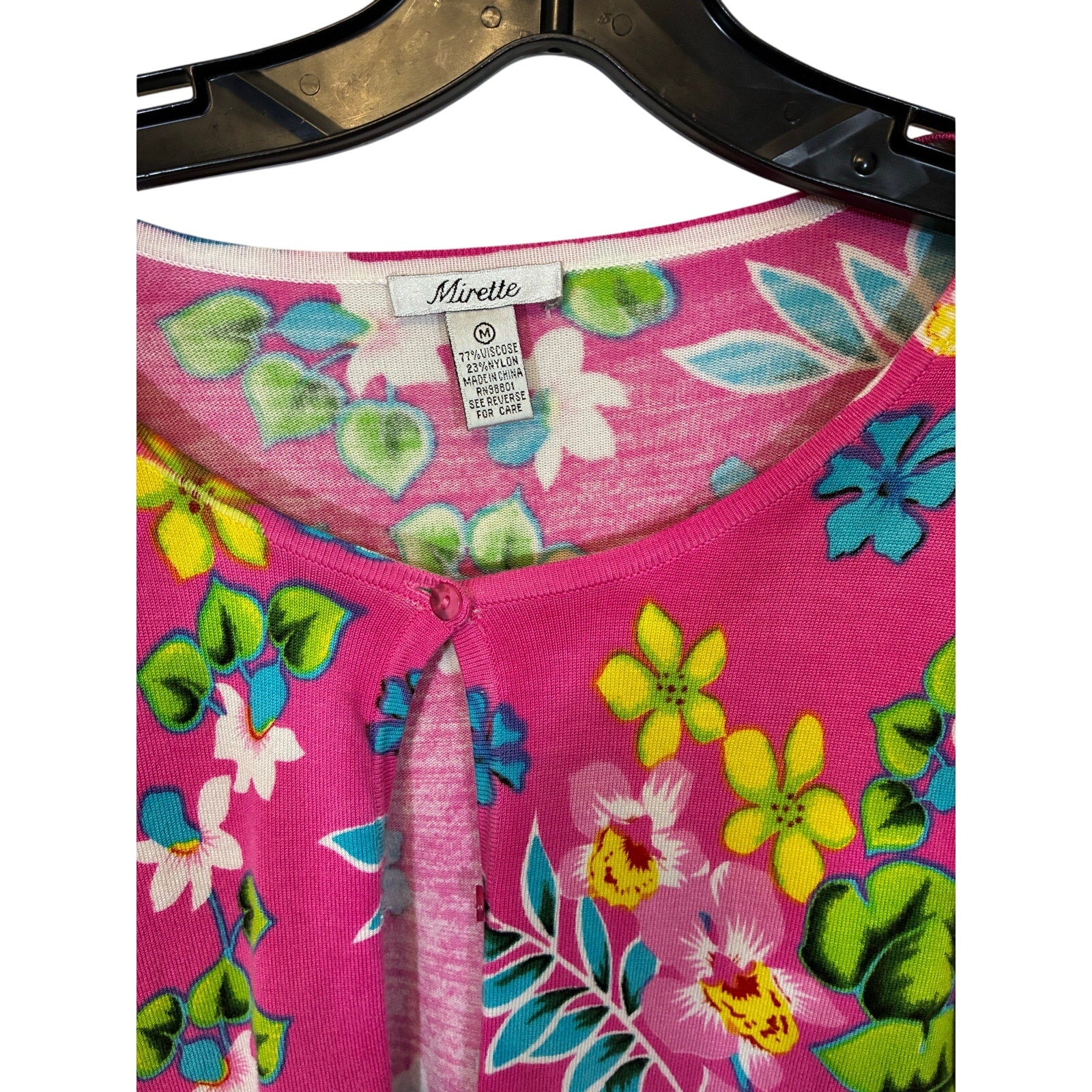 Vintage Mirette Pink Tropical Floral Cardigan Lightweight Sweater Resort Bold