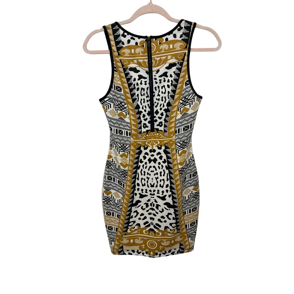 VTG Buffalo David Bitton Leopard Tribal Print Bodycon Mini Dress Size Small