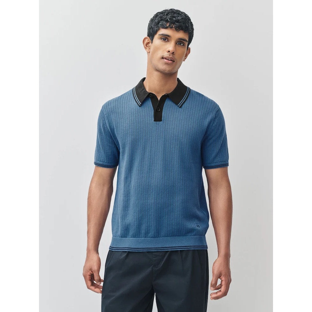 PS Paul Smith Blue Knitted Contrast Collar Polo Shirt XL Preppy Old Money