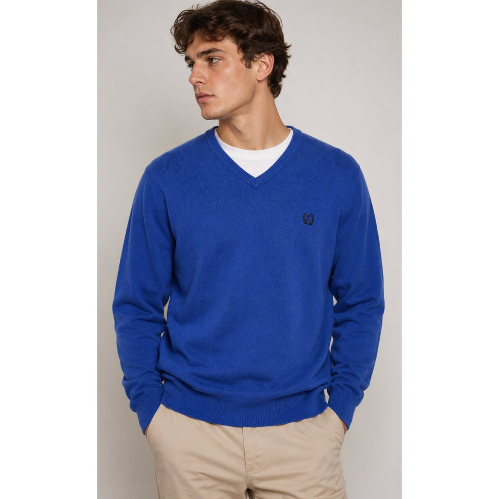 Vintage Chaps Cashmere Blend V Neck Sweater Mens Large Royal Blue Classic Knit