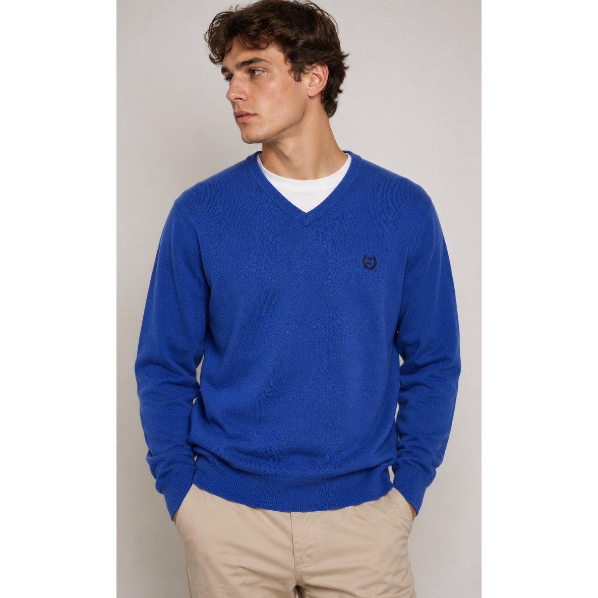 Vintage Chaps Cashmere Blend V Neck Sweater Mens Large Royal Blue Classic Knit
