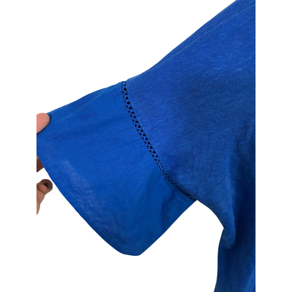 Chico's Women's Short Sleeve Pullover Linen Royal Blue Stretch Size 2 (US L) Top