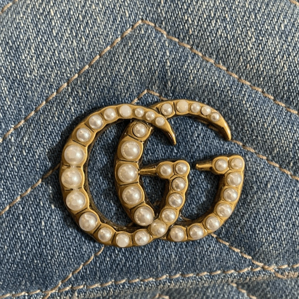 NWT Gucci Marmont Denim Pearl Zippy Wallet Limited Edition Preppy Denim Glam