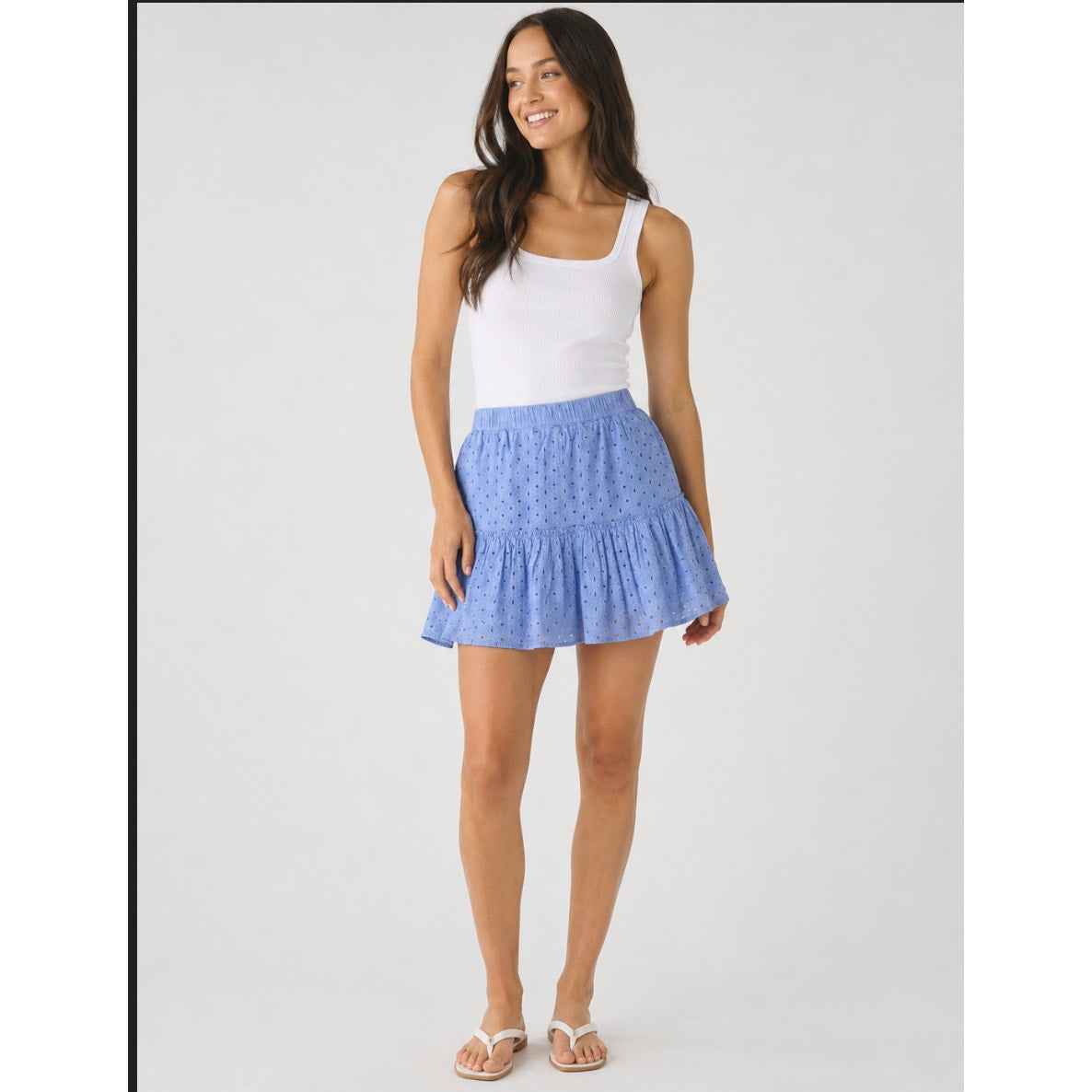 Crown and Ivy Cabana  Eyelet Soft Girl Blue Medium Mini Preppy Cotton Skirt