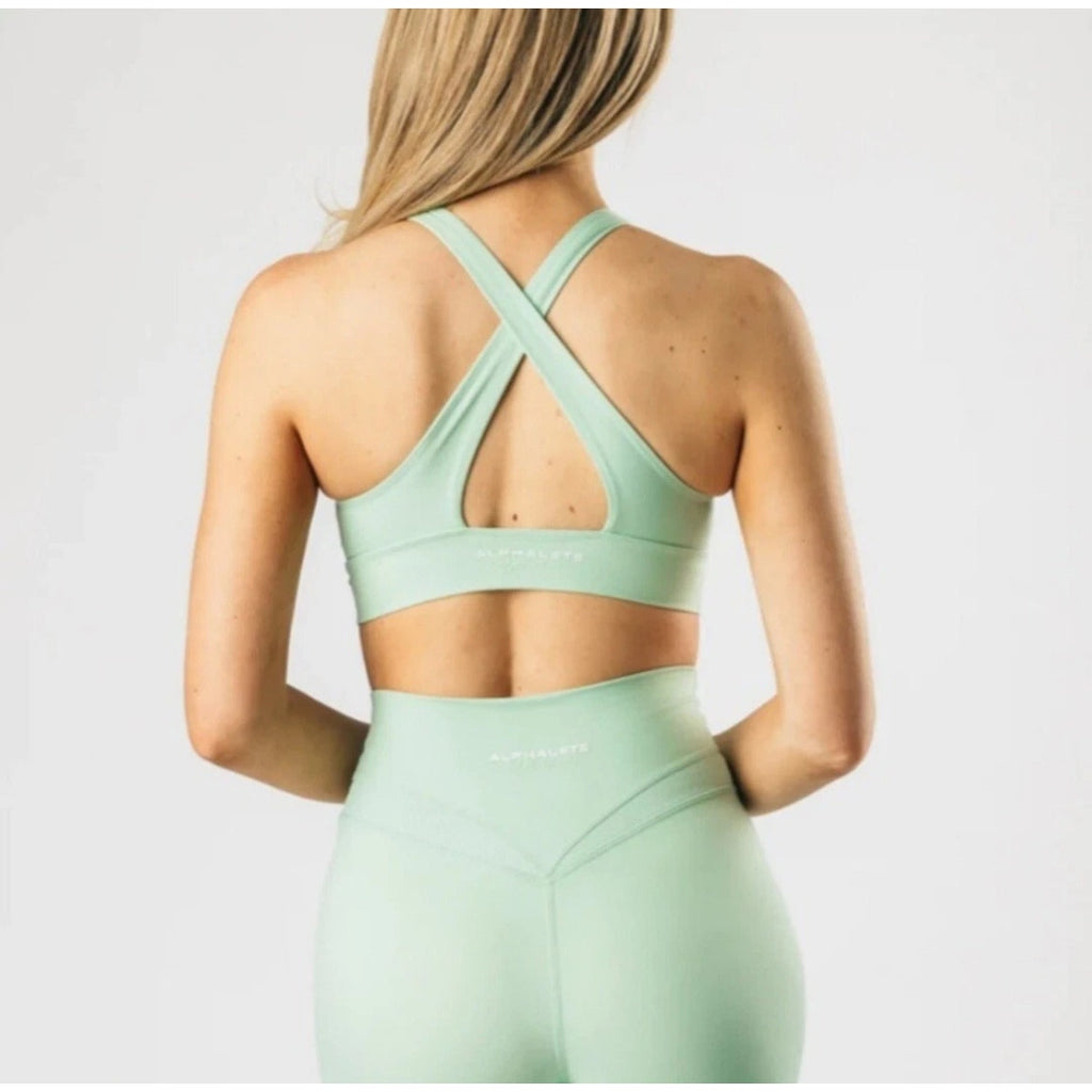 Alphalete Alphalux Alto Women's Green Sports Bra Size S Gym Activewear Pilates