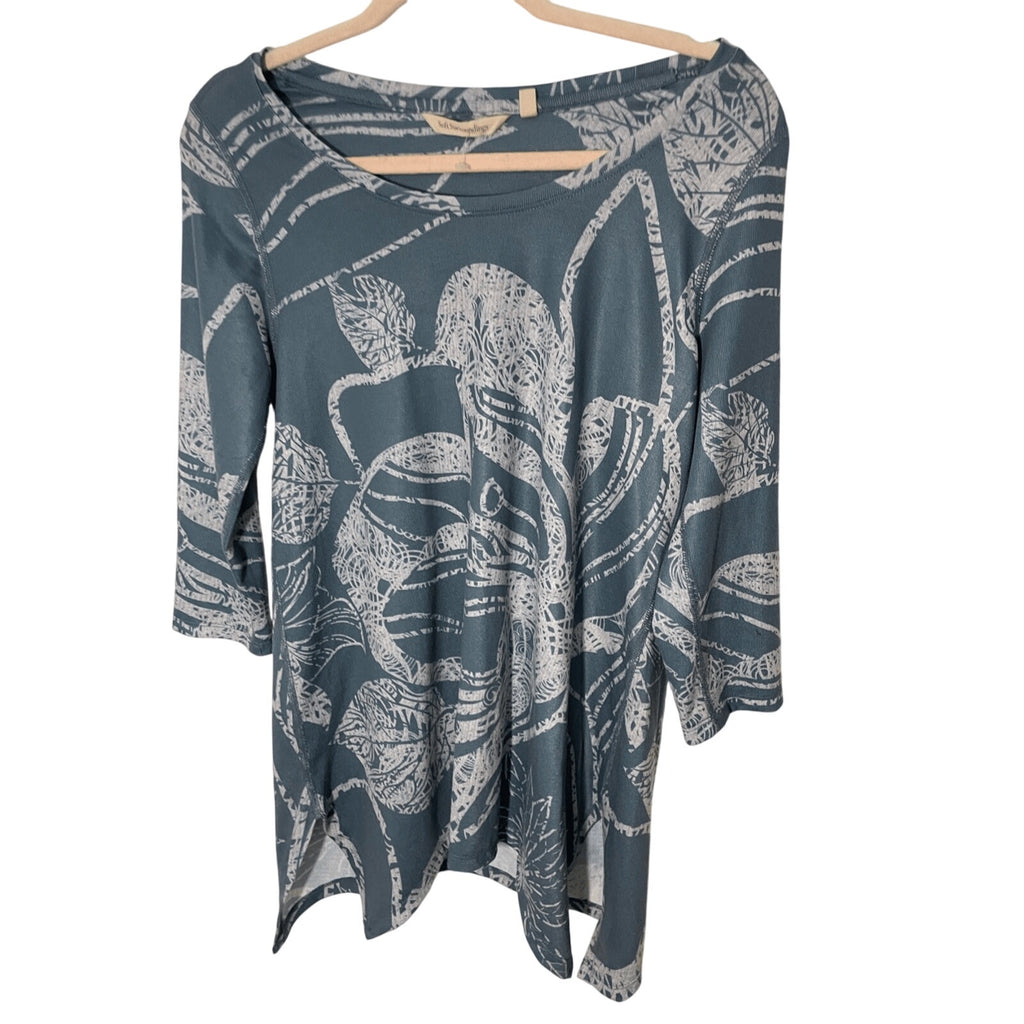 Soft Surroundings Tropical Print Long Sleeve Women's BodyCon Floral Boho Dress