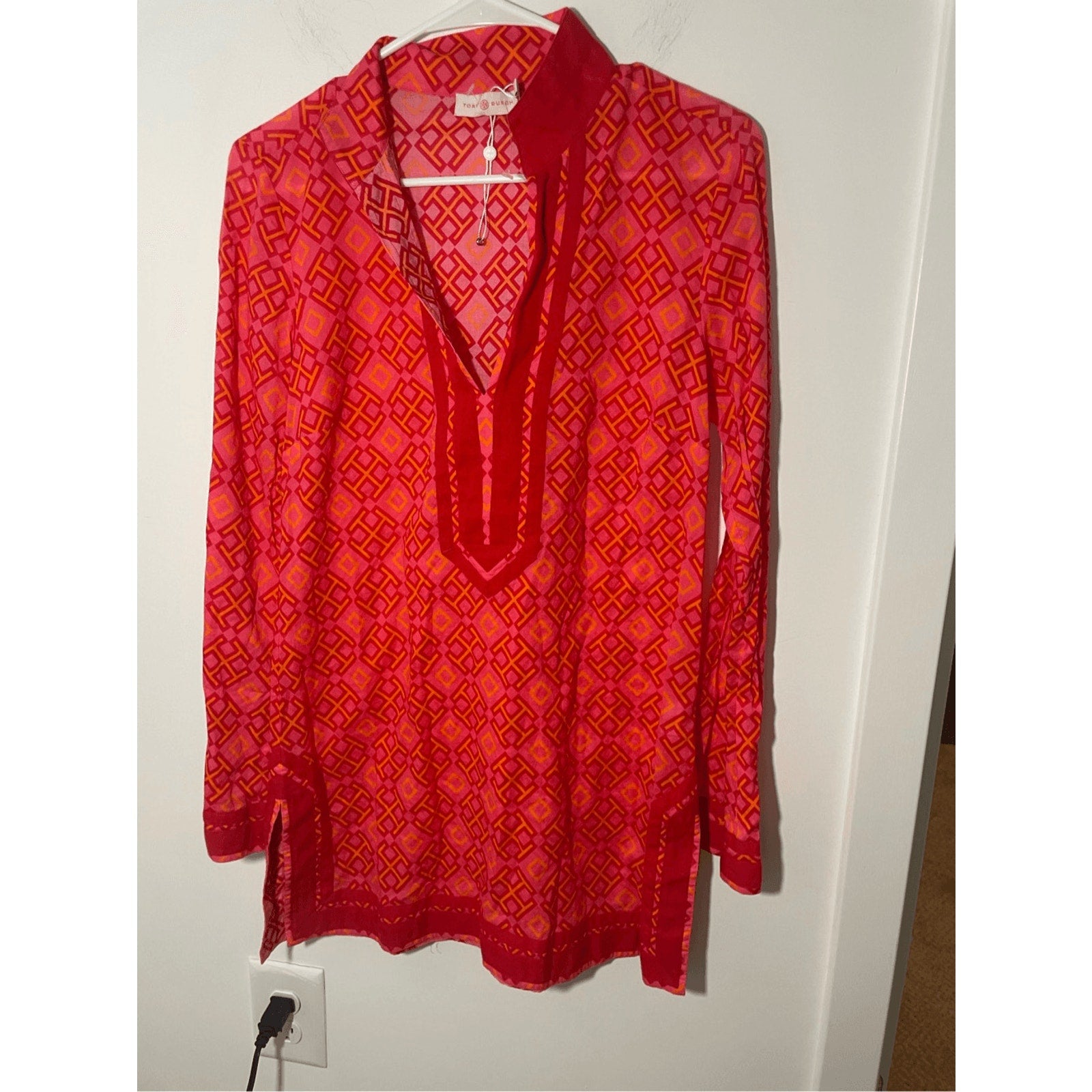 NWOT Tori Burch Honeysuckle Cotton Resortwear Printed Red Pink Tunic