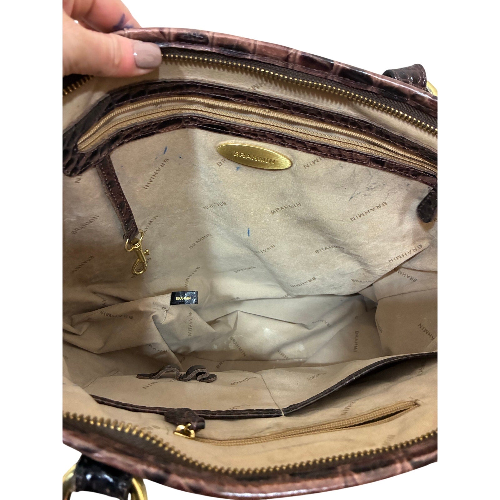 Brahmin Coquette Pecan Melbourne Croc Embossed Leather Medium Asher Tote Bag EUC