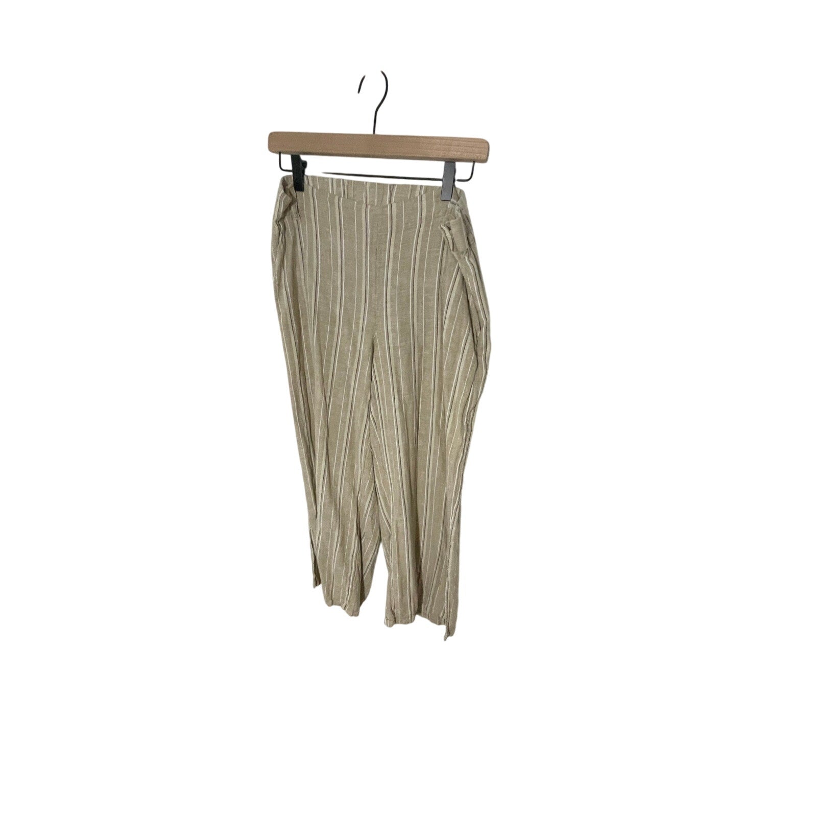 J.Jill Women's Tan White Stripe Coastal Grandma Lagenlook M Linen Wide Leg Pants