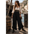 Zury Pirate Black Pants Free Size Costume Gauzy Retro Ruffle Halloween Cotton