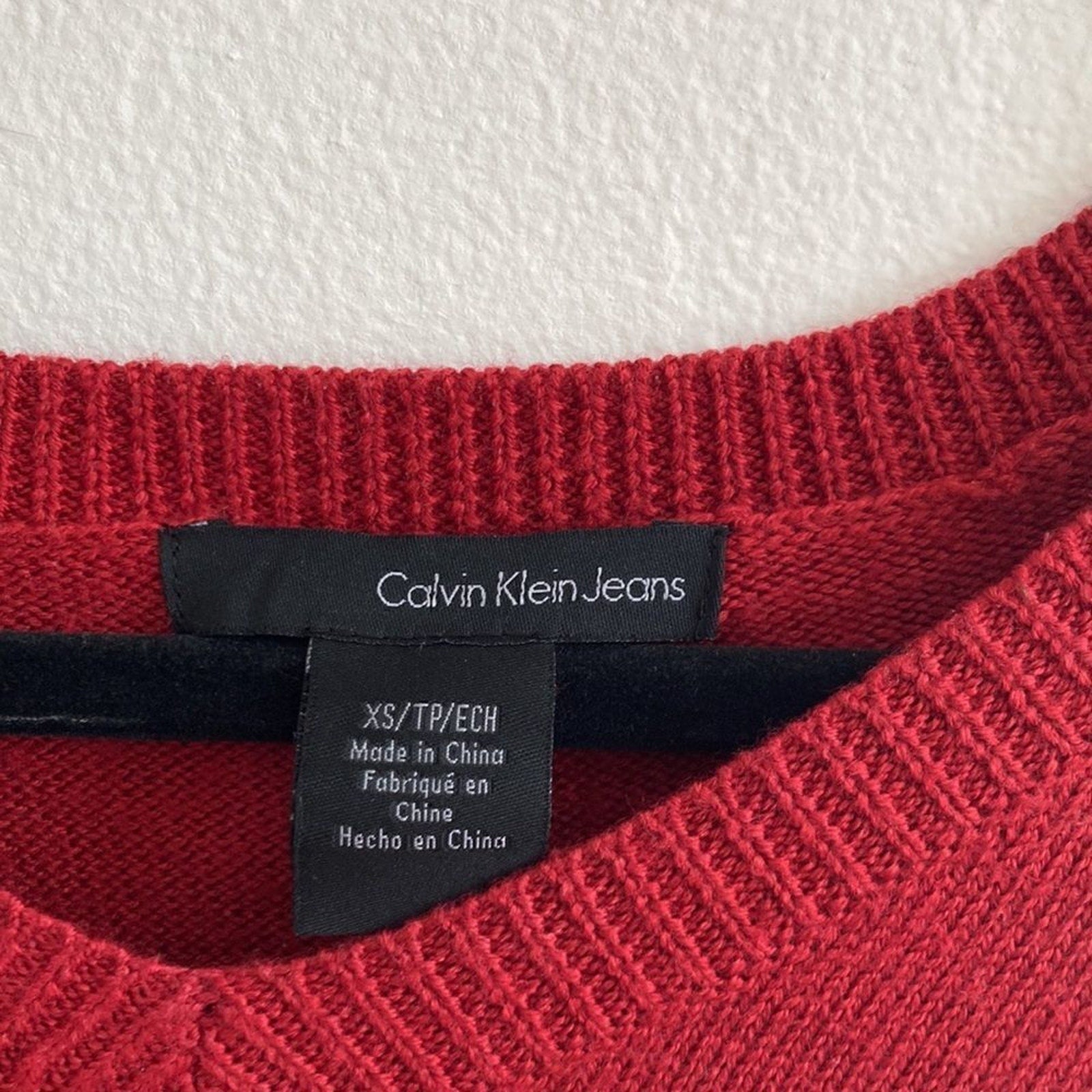 Calvin Klein Jeans V Neck Marino Wool Sweater Women's Pullover Basic Preppy XS