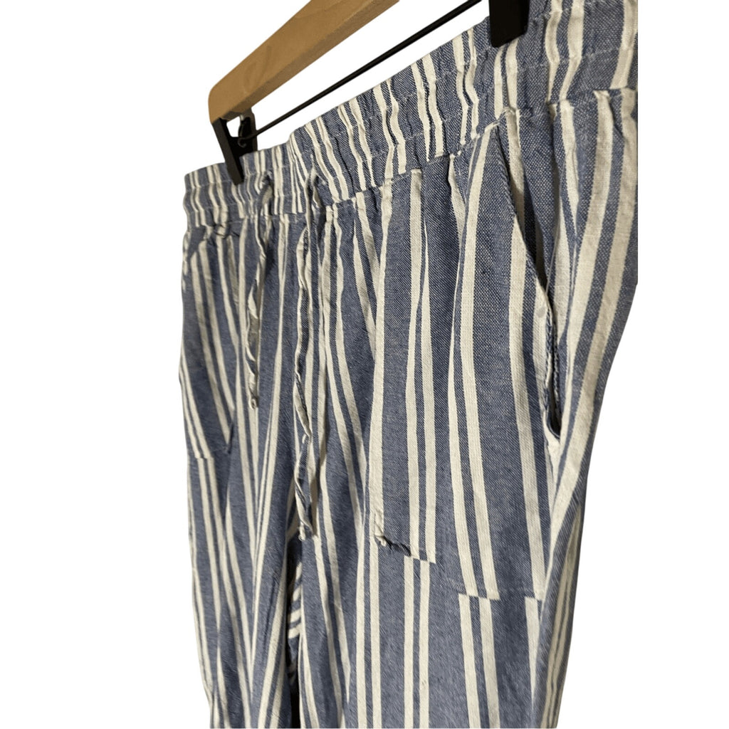 NWT Royalty for Me Large Casual Breton Striped Cotton Pants Wide Leg Trousers