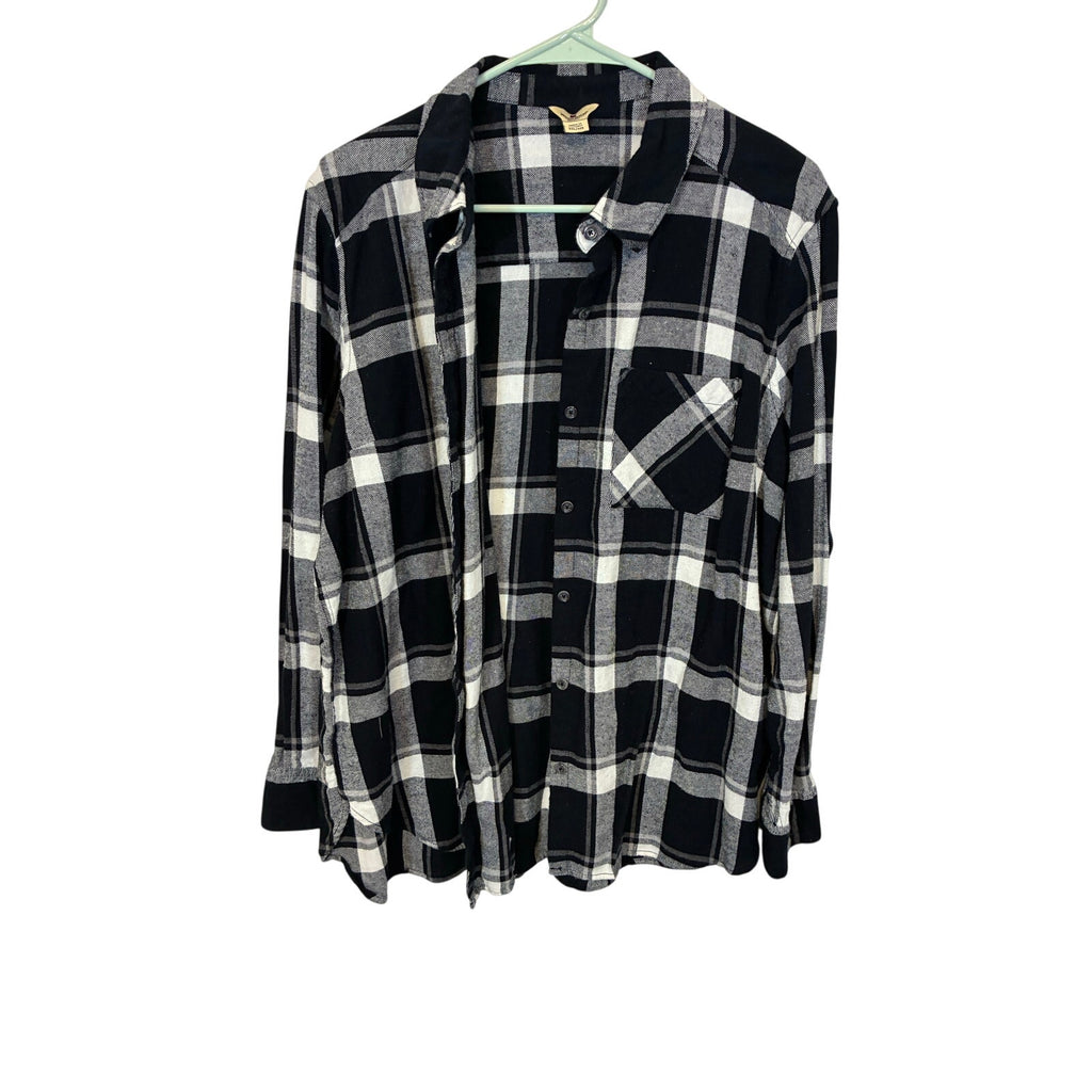 Woolrich plaid button-up flannel Gingham Black White Lumberjack Gorpcore XXL