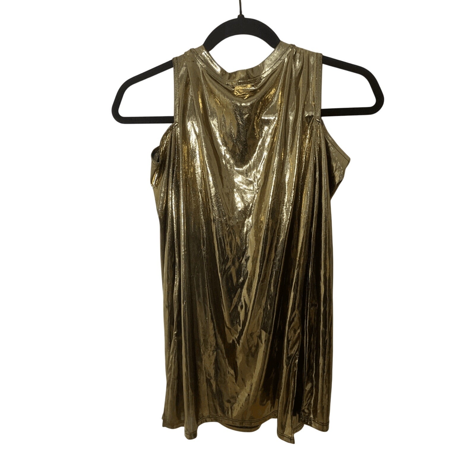 NEW Michael Kors Womens Gold Metallic Foil Cold Shoulder Regency Glam Formal Top