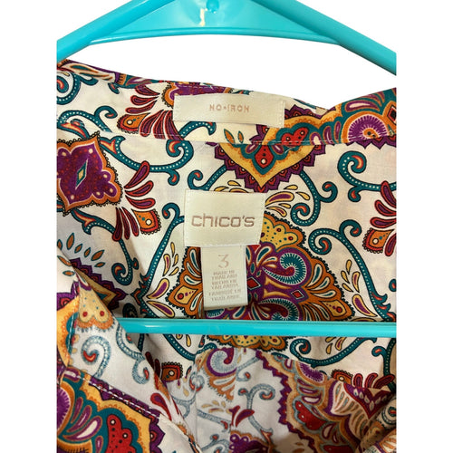 Chico’s Multicolor Medallion Print No Iron Button-Back Shirt Size 3 Retro