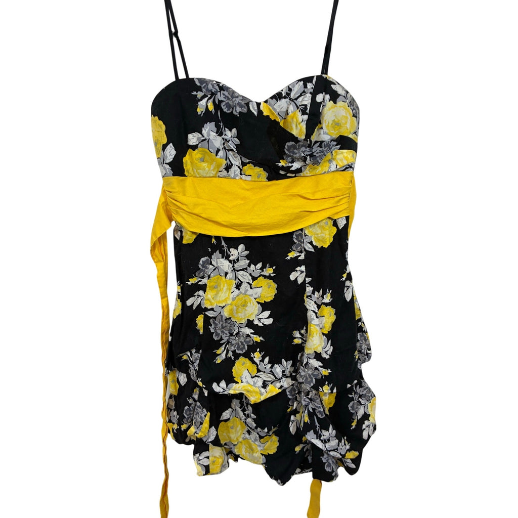 VTG Speechless Y2K Strapless Mini Dress Juniors 7 Black Yellow Floral Cocktail