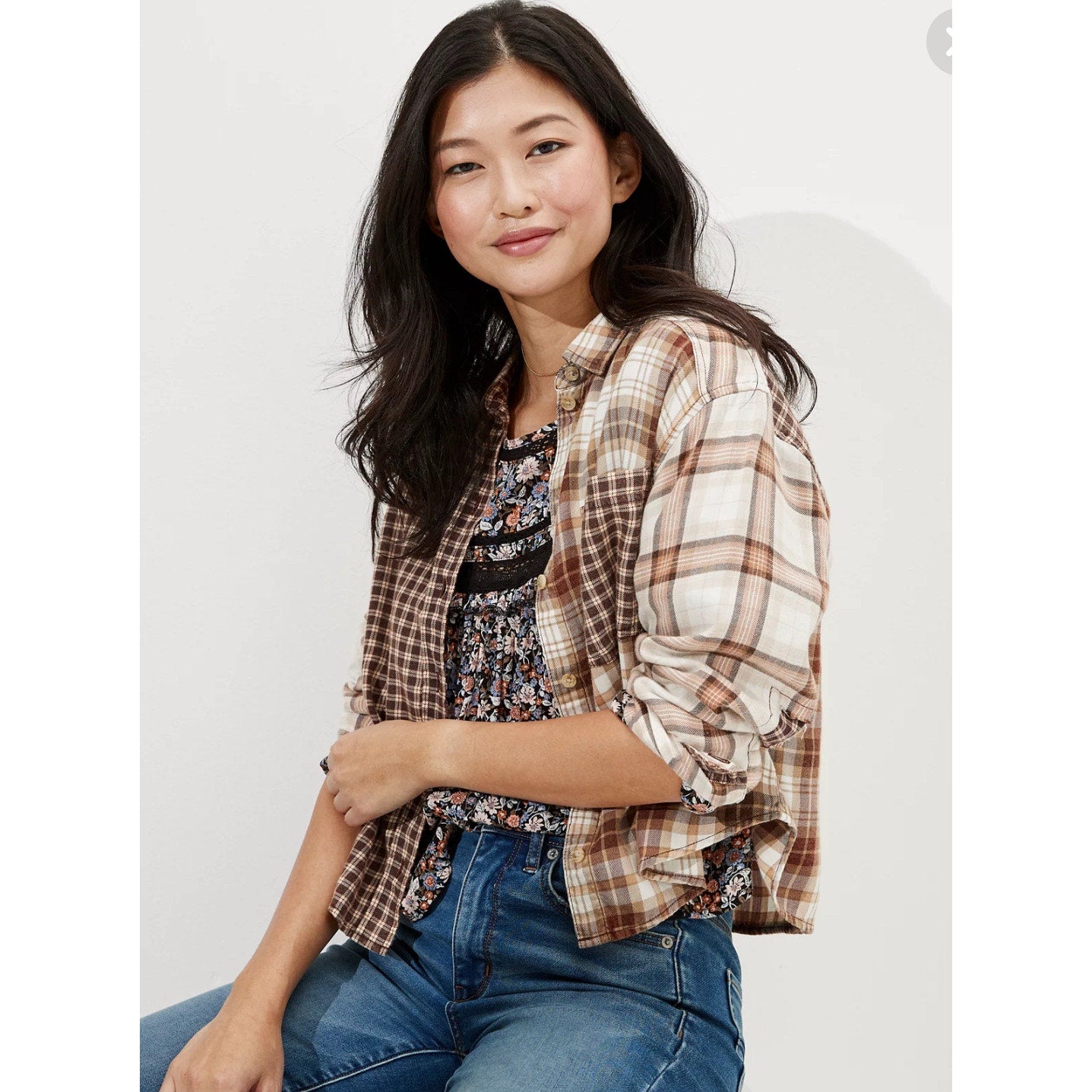 American Eagle Cozy Cabin Cropped Flannel Gorpcore Utility Lumberjack M Cotton