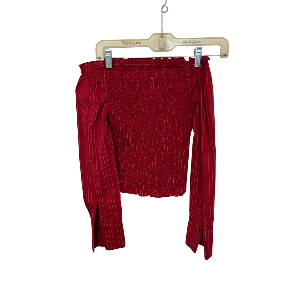 Aeropostale Y2K Off the Shoulder Stretchy Red Blouse Long Sleeve Holiday 2000s