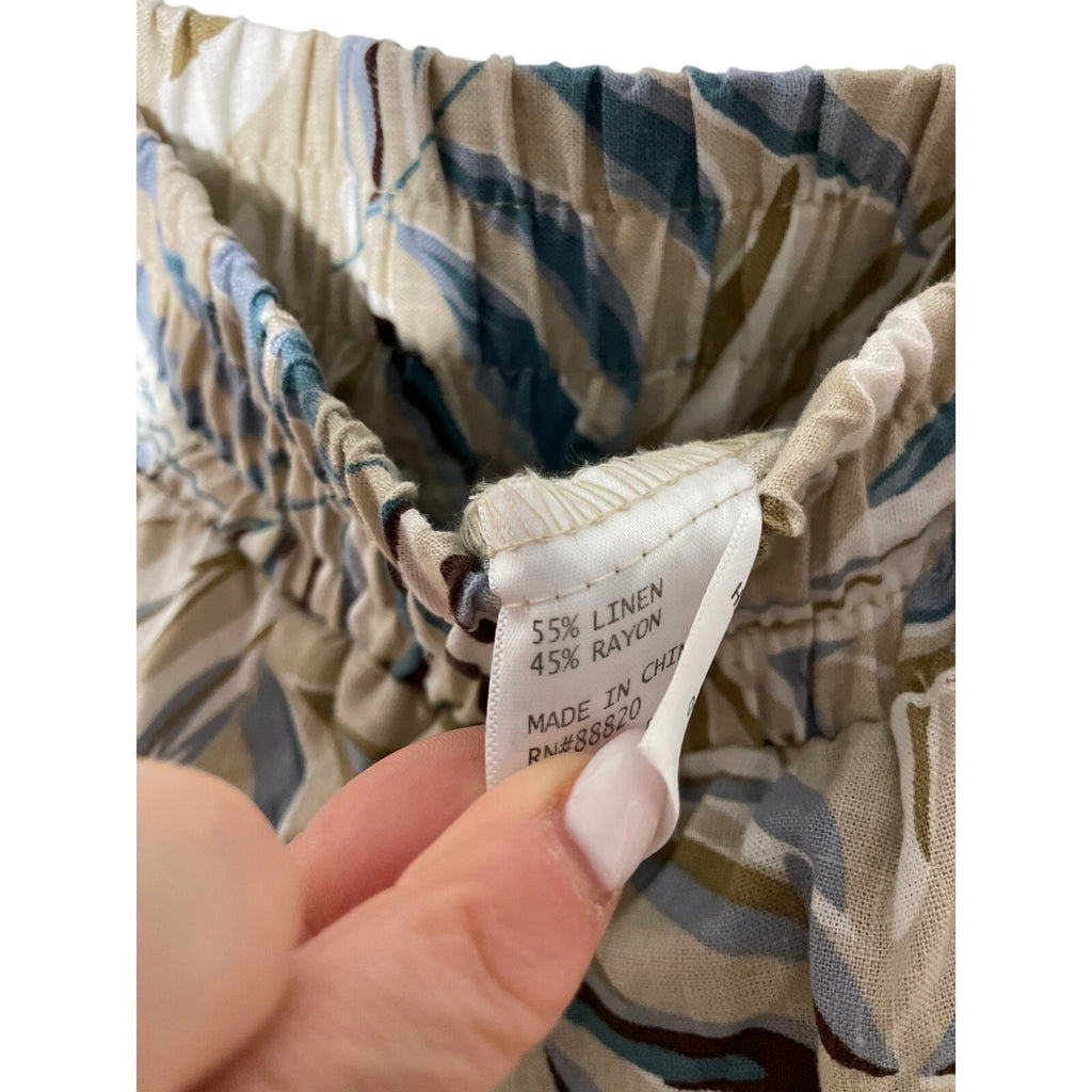 C&C California Tan Leaf Pattern Hawaiian Style Elastic Casual Pants Linen Small