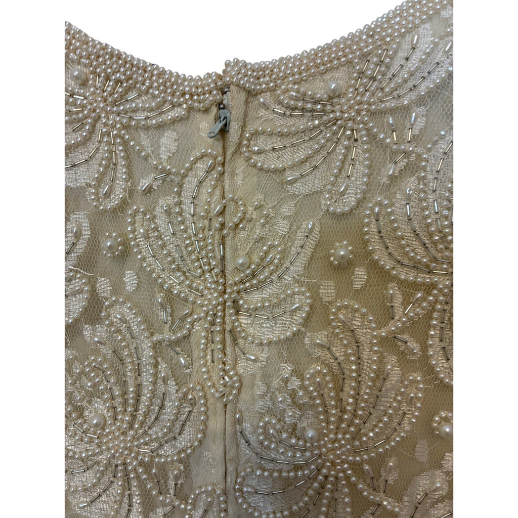 Vintage Judith Ann Lace Beaded Wedding Dress Women’s Sz M Faux Pearl Boho Lace