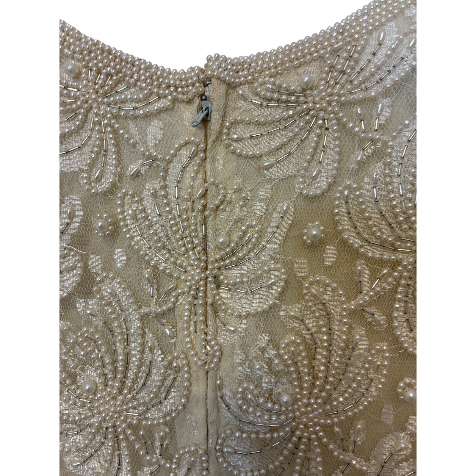Vintage Judith Ann Lace Beaded Wedding Dress Women’s Sz M Faux Pearl Boho Lace