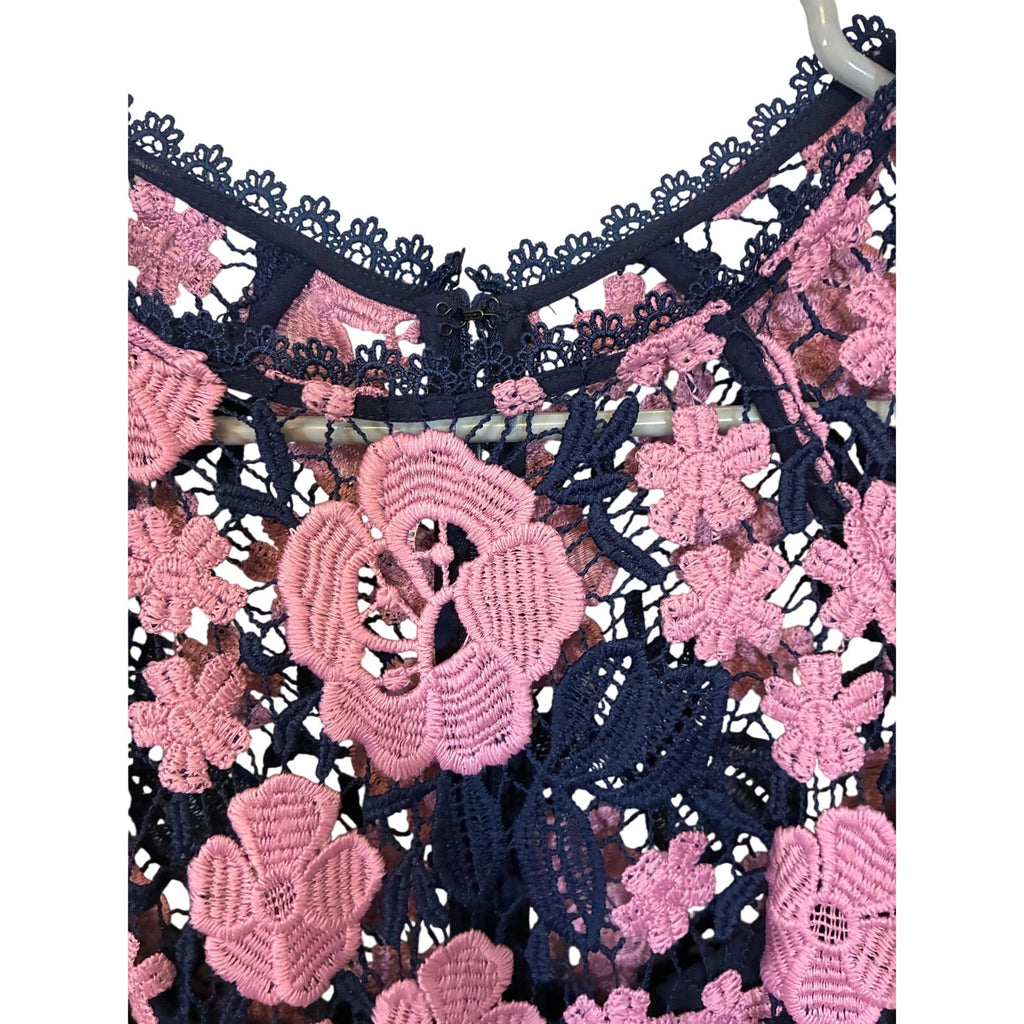 Shoshanna Pink Floral Lace Maxi Gown Crochet Illusion Neck Evening Dress Garden