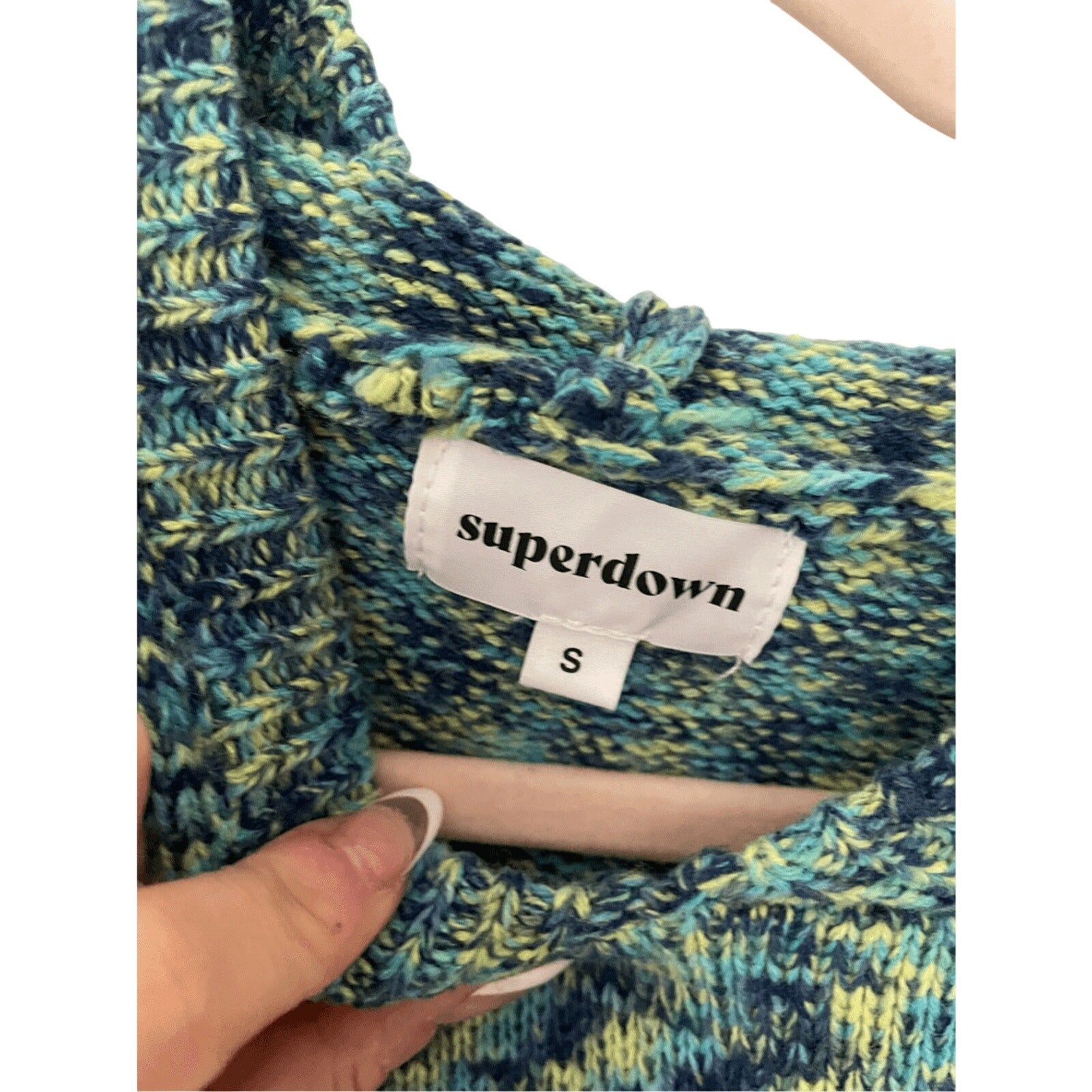 Revolve Superdown Deliah Acrylic Mixed Media Blue Green Cropped Hoodie