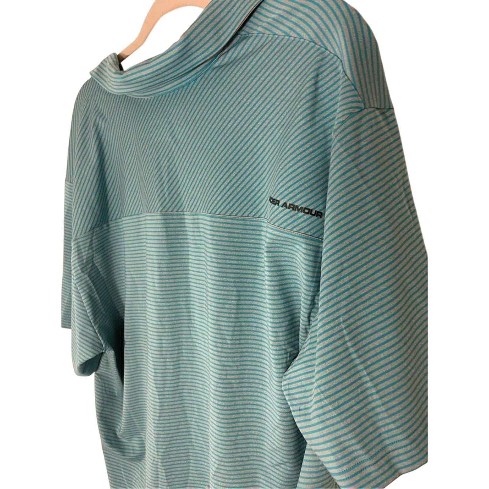 Men's Under Armour Teal Stripe 2XL Button Golf Tech Polo Country Club Preppy