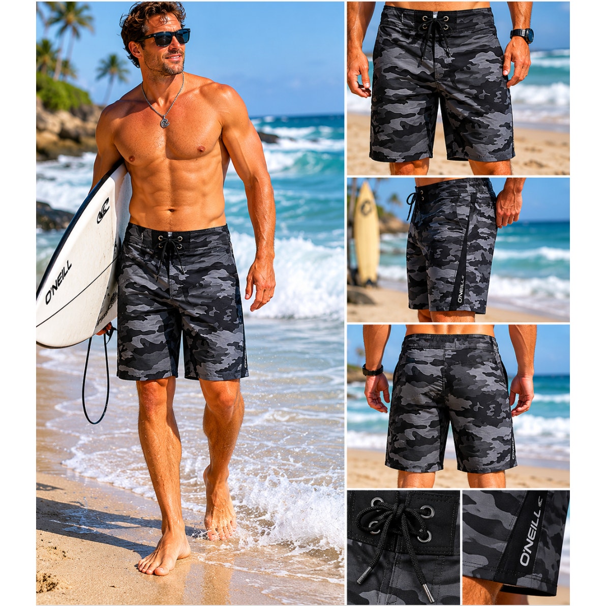 O'Neill Superfreak Camo Boardshorts Mens 38 Surf Swim Stretch Performance