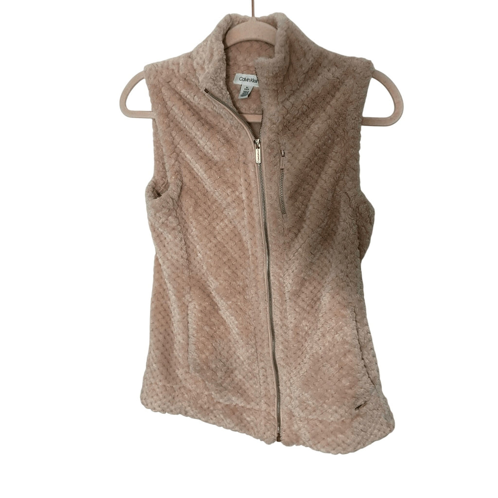 Calvin Klein Women's Suede Plush Blush Pink Vest Soft Girl Slavic Winter Russian