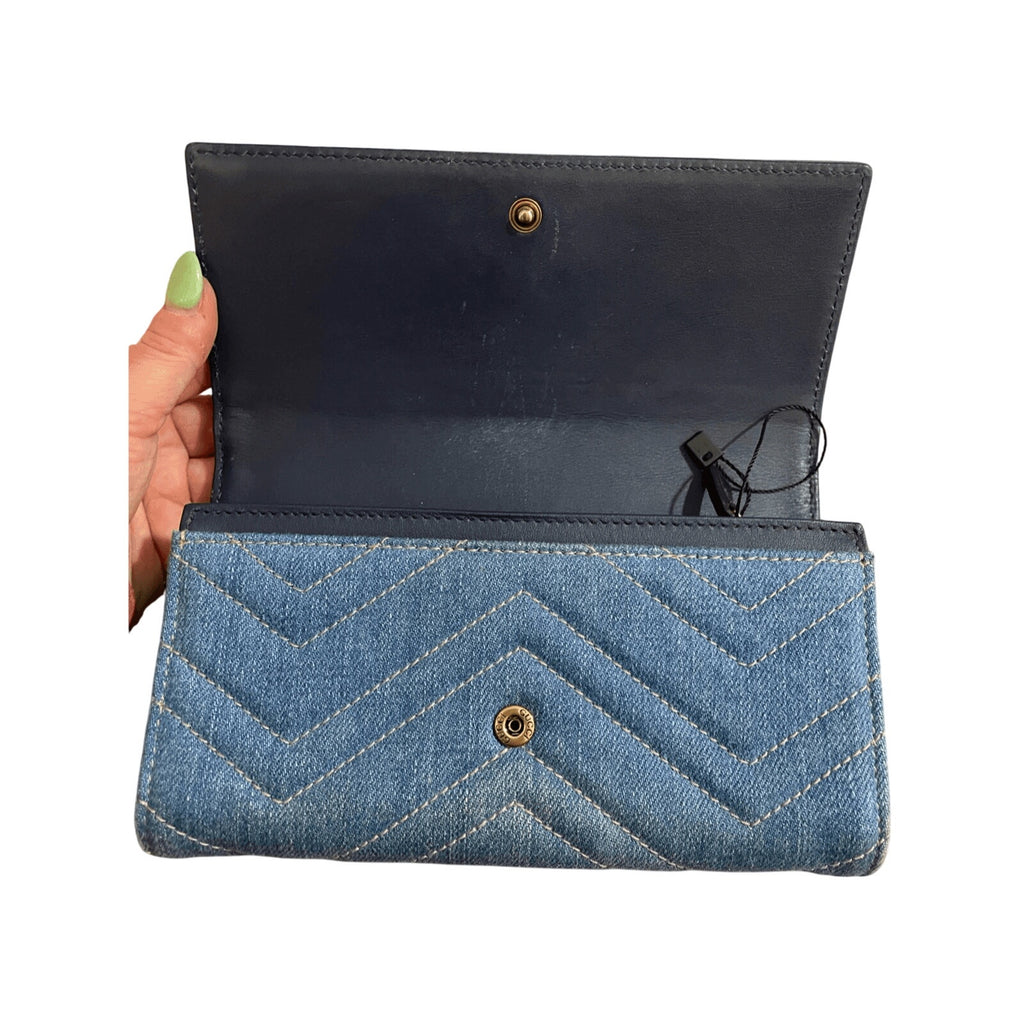 NWT Gucci Marmont Denim Pearl Zippy Wallet Limited Edition Preppy Denim Glam
