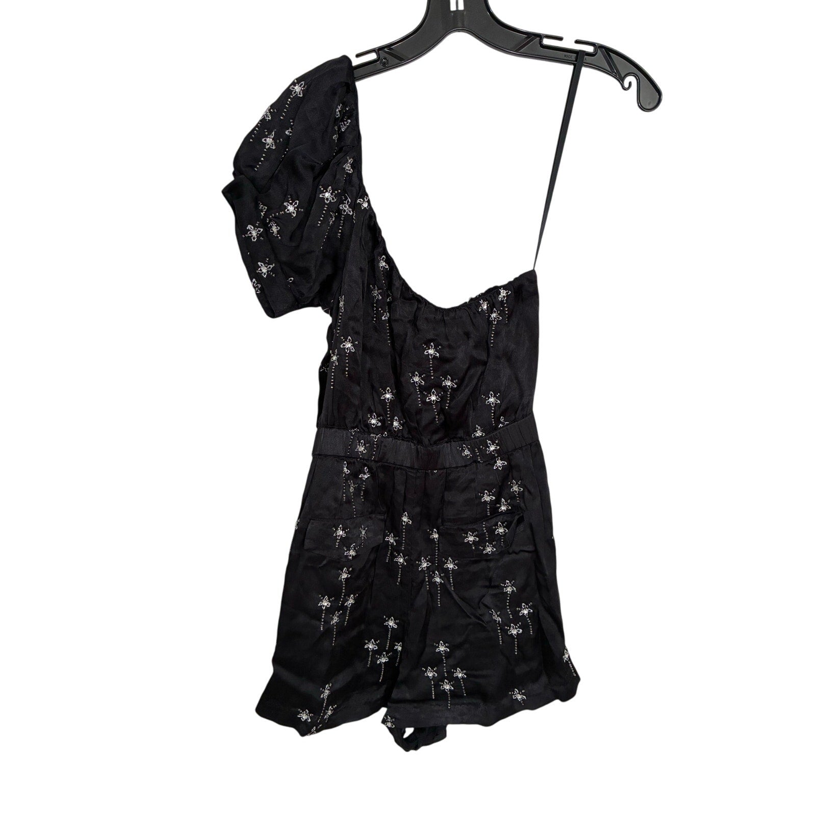 Free People Gemini One Shoulder Beaded Silky Party Romper Size S Cowgirl Rodeo