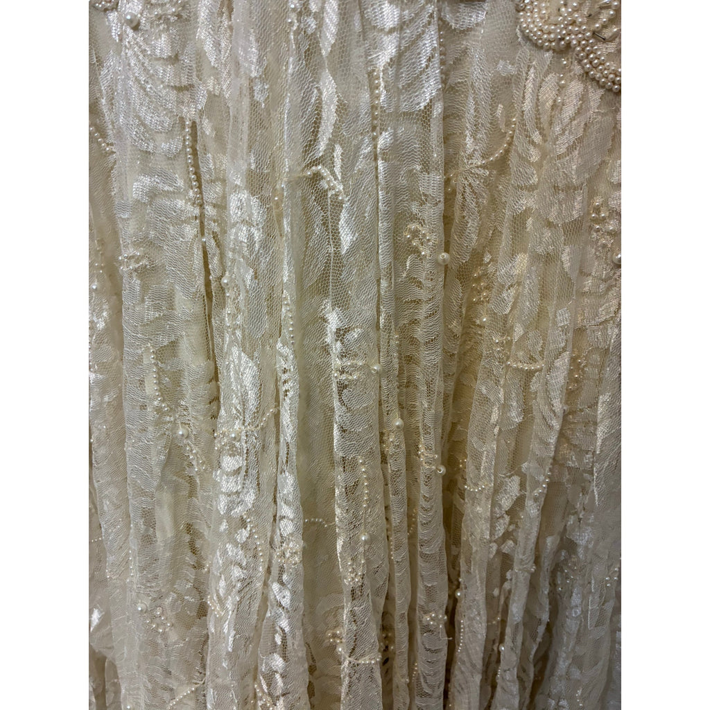 Vintage Judith Ann Lace Beaded Wedding Dress Women’s Sz M Faux Pearl Boho Lace