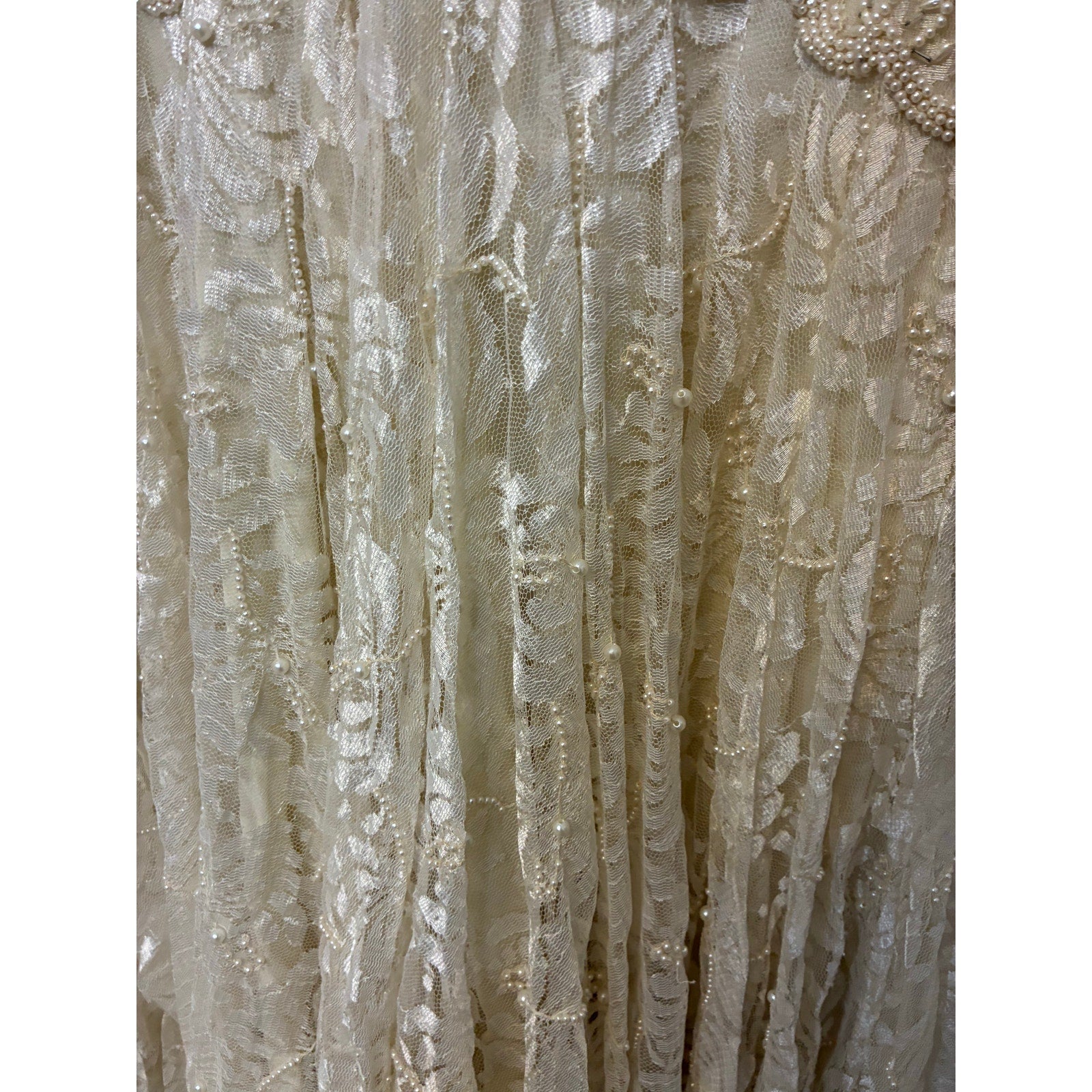 Vintage Judith Ann Lace Beaded Wedding Dress Women’s Sz M Faux Pearl Boho Lace