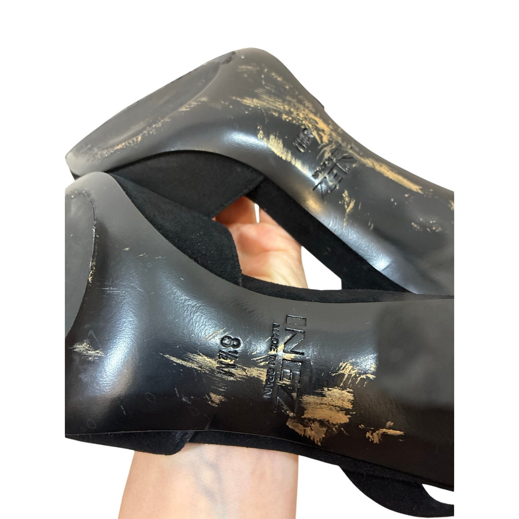 INEZ Black Suede Slingback Pumps Women 8.5 Pointed Toe Comfort Luxury Made Spain