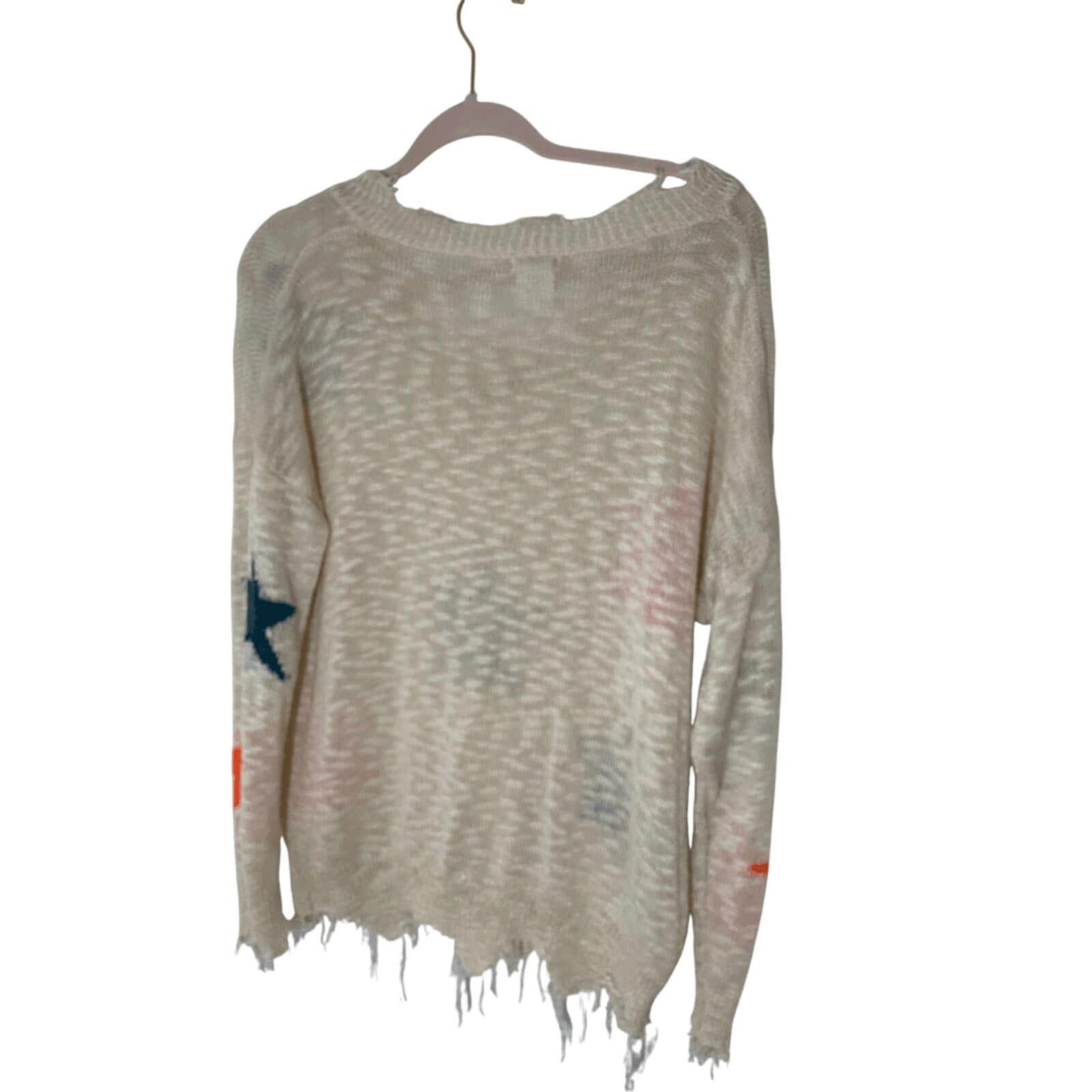 Main Strip Star Distressed Sweater Scoopneck Preppy Teacher Funky Oversized M
