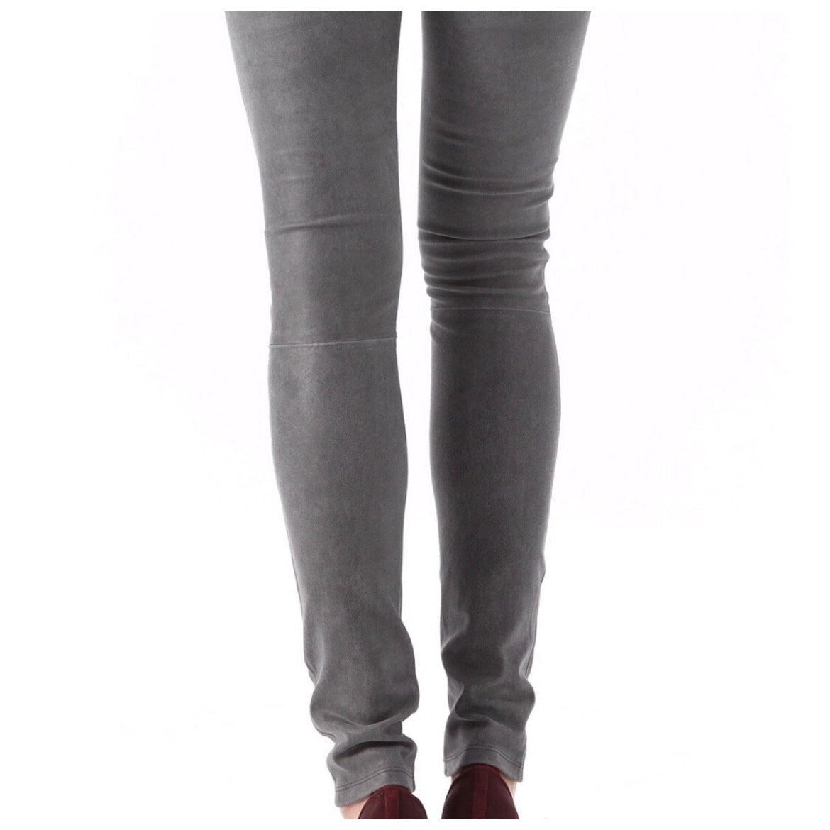 Helmut Lang Patina Grey Lamb Leather Suede Skinny Leggings 2 Designer Celebrity