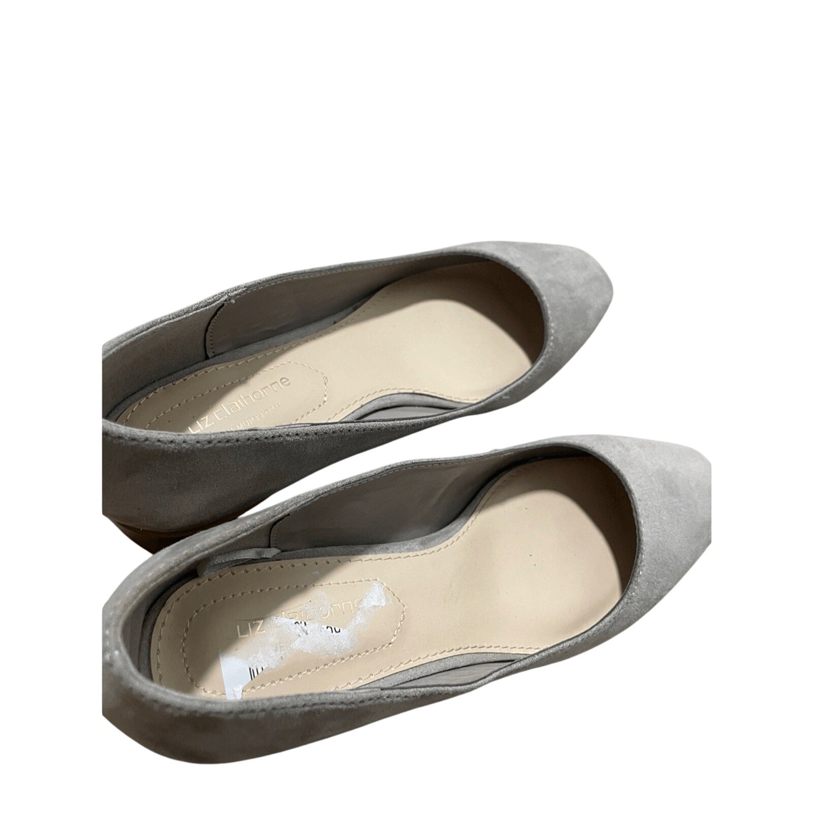 Liz Claiborne Faris Round Suede Block Heel Mute Gray Minimalist Preppy Academia