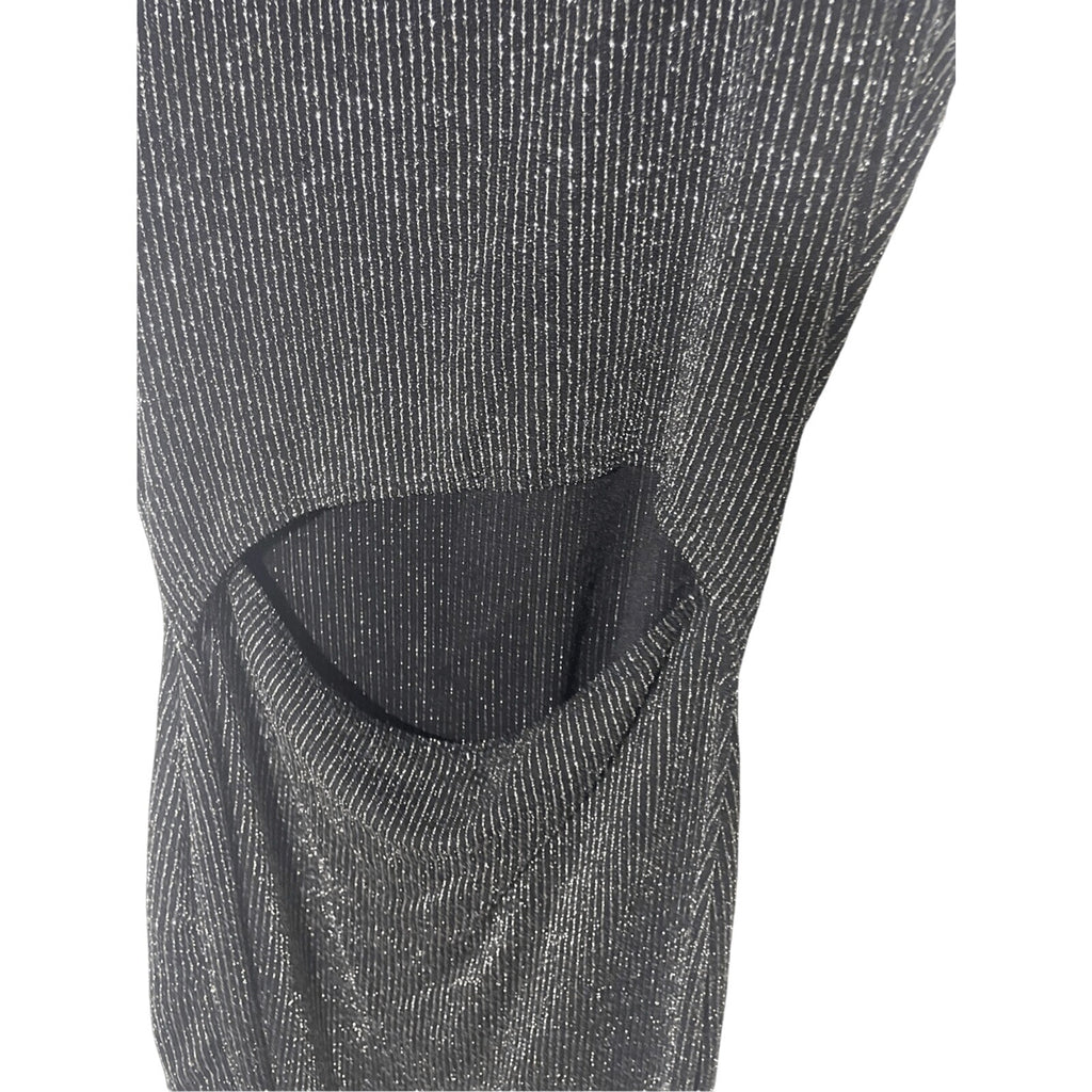 See You Monday Dress Women Large Black Silver Metallic Cutou Bodycon Sleeveless