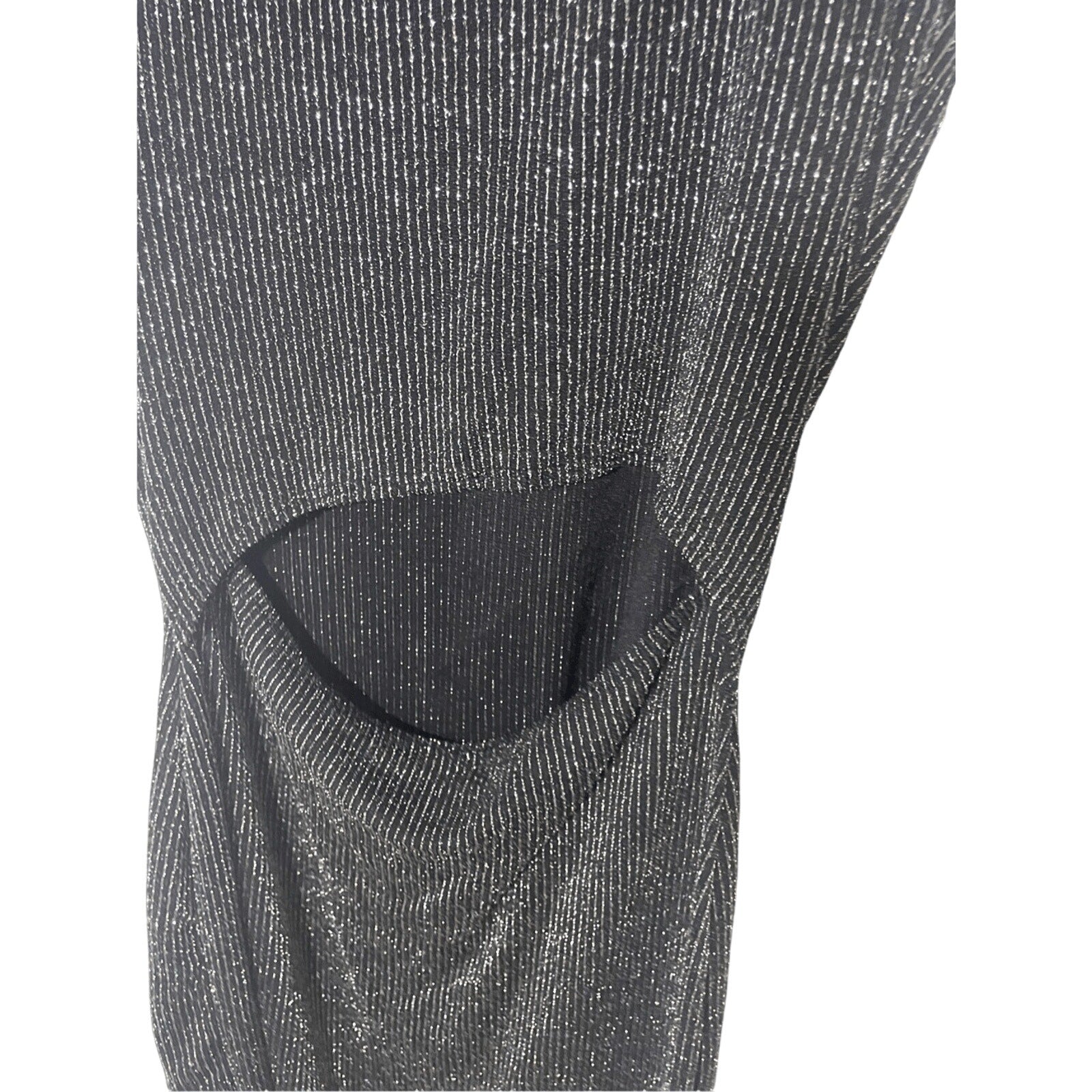 See You Monday Dress Women Large Black Silver Metallic Cutou Bodycon Sleeveless