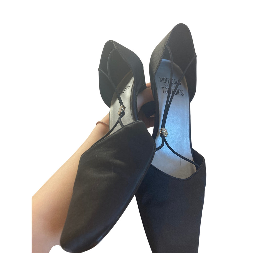 Vintage Leather Dainty Mootsies Tootsies Black Y2K Square Toe Heels