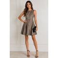 New Premise Faux Suede Heathered Taupe Fit and Flare Formal GNO Revenge Dress 8