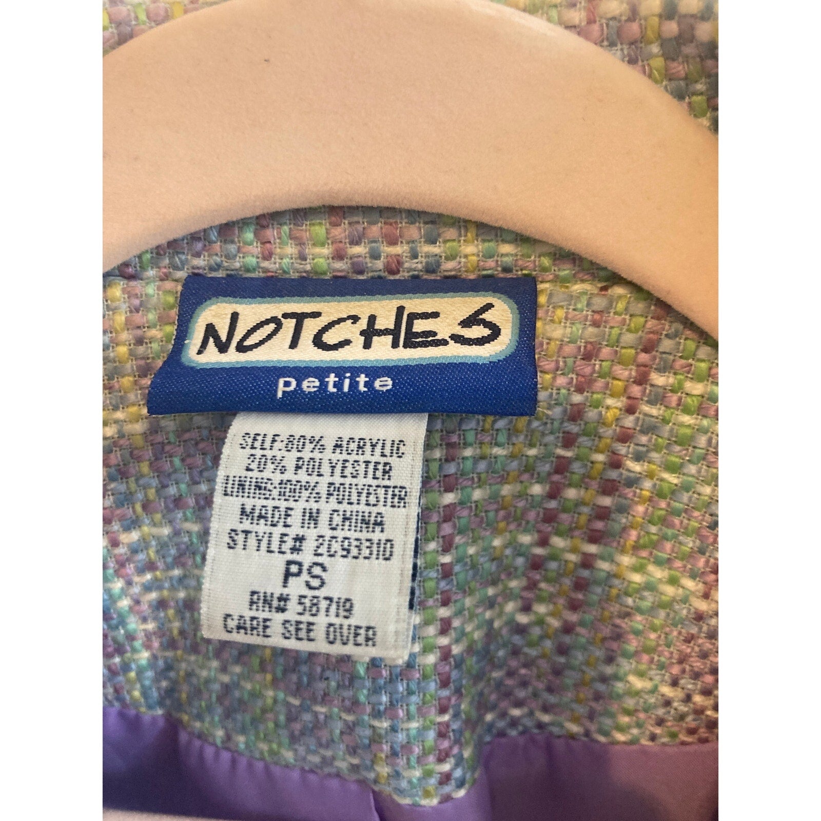 Notches Pastel Patchwork Raw Hem Button Up Small Quirky Retro Vintage Blazer